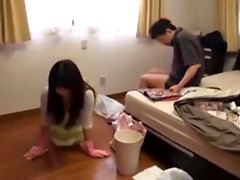 Japanese busty girl gives titjob