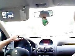 Arabic chick learns driving a car