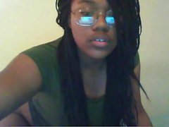 Sweet ebony girl with glasses loves being watched while ple
