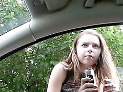 Stranded busty Russian teen fucked and jizzed on in public