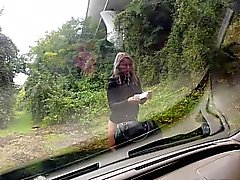 Blonde gets pussy cumshot outdoors