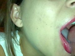 Homemade cum on tongue and swallow