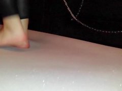 Cruel barefoot cockcrush dance with cumshot