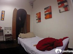 Horny stepsister masturbates on her brother's bed
