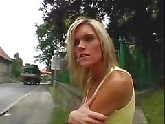 Blonde gal offers a blowjob and a quick fuck to a stranger