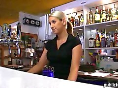 Amateur blonde bartender babe gets fucked and jizzed on