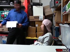 Amateur shoplifter teen busted and then fucked by security