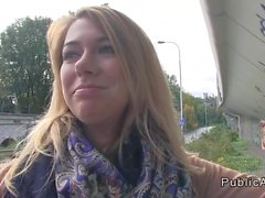 Busty amateur blonde banged in public outdoor