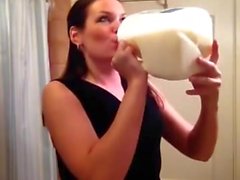 Amateur lady tries the milk challenge..