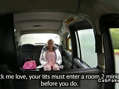 Massive tits blonde flashing and fucking in fake taxi