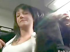 Dark haired amateur fucked in a train