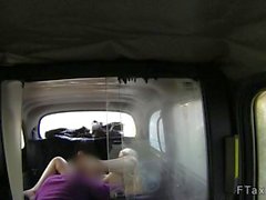 Busty natural amateur blowjob in cab
