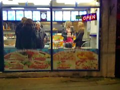 Latex outfit in the kebab shop