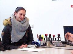 German real couple try risky anal fuck in office