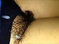 He unloads his hot cum on her pubic hair