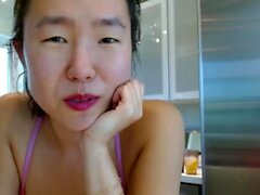 Horny amateur masked Asian teen toying on webcam show