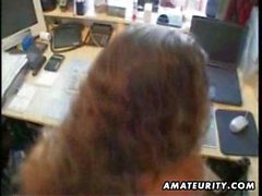 Horny amateur wife gets fucked in the office