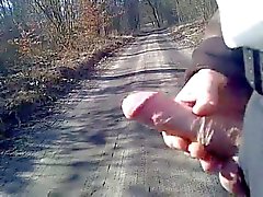 Wanking and cumming outdoor