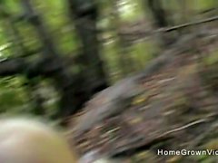 Amateur blonde gets fucked in the middle of the woods