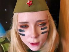 Sweetie fox mastutbating and sucking dildo in military outfit - SOLO