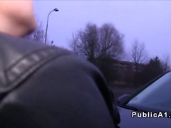 Redhead Euro student bangs pov in public