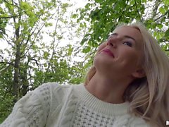 Blond Eurobabe Aisha banged in the woods