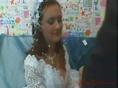 Cute brunette Russian wife eats his cock and gets ass fucked on wedding night