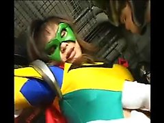 Super heroine was caught and gets tied up for some pussy to