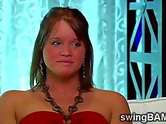 Hottie interviews the contenders in this reality show and fucks
