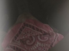 Blindfolded asian girl sucking my cock and licking my balls.