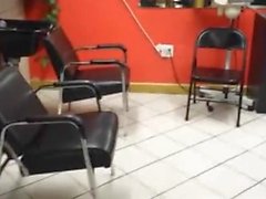 BBW Latina MILF sucking in beauty shop