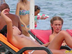 Close-Up Gorgeous Topless Voyeur Beach Teen