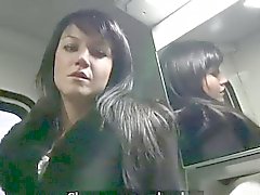 Dark haired amateur fucked in train in public