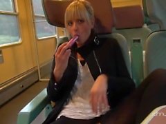 Blond german bj & masturbation in train