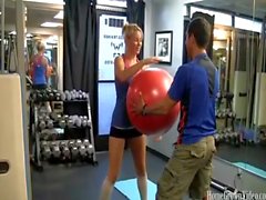 Fit blonde amateur fucked in the gym by her trainer