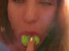 Russian redhead toys asshole with cucumber