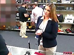 Busty businesswoman fucked in pawnshop