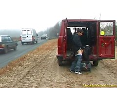 horny whore sucks cock on the road