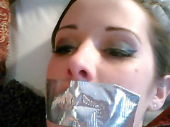 Gagged, duct taped gagged masturbation, tape gag fingering