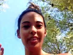 Busty babe get load of cum on tits after hard outdoor sex li